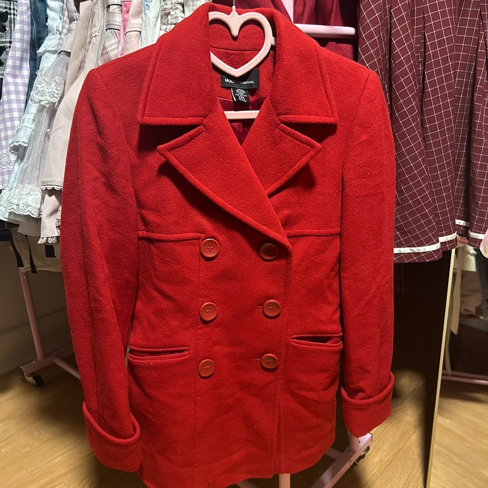 Red pea coat with pockets from MODA International